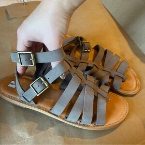 BP Strappy Sandles with Zipper and Buckle Closure Fall Charcoal Gray Color